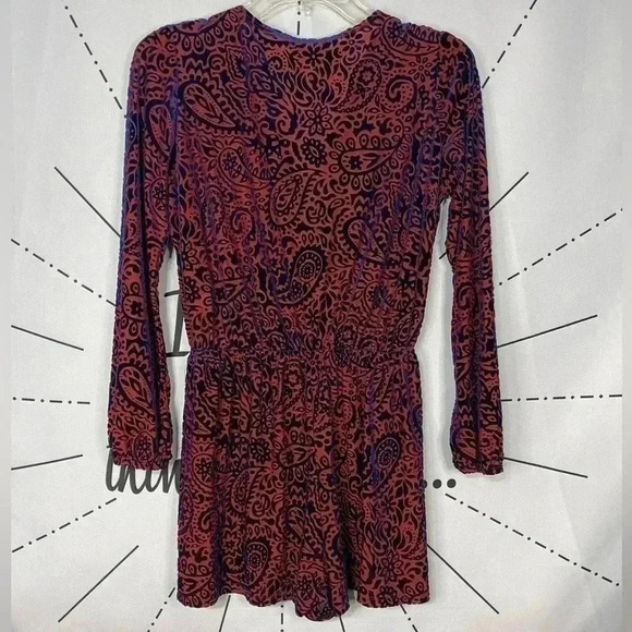 Honey Punch Sexy Cute Red & Blue Velvet Paisley Playsuit Romper - Picture 7 of 7